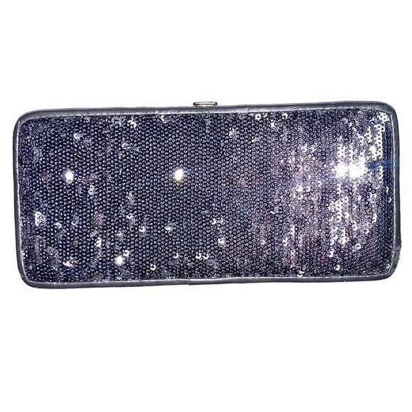 Silver Sequin Clutch Wallet Women’s Card Holder 2 Section Flippy Expressions - Picture 1 of 7